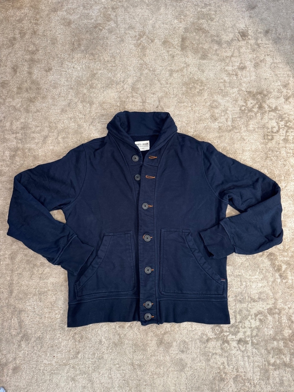 WiesMade Bodega Cardigan XL Navy 14oz French Terry Cotton Made in USA